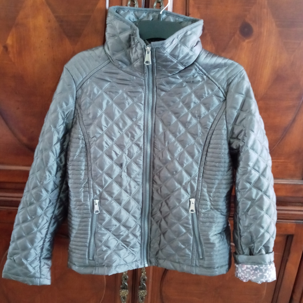 Andrew Marc silver waist length fitted  figure flattering jacket